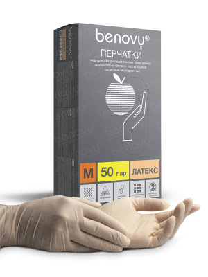 BENOVY / Перчатки латексные, неопудренные, натуральные, 50 пар в упак. S купить оптом в Иваново